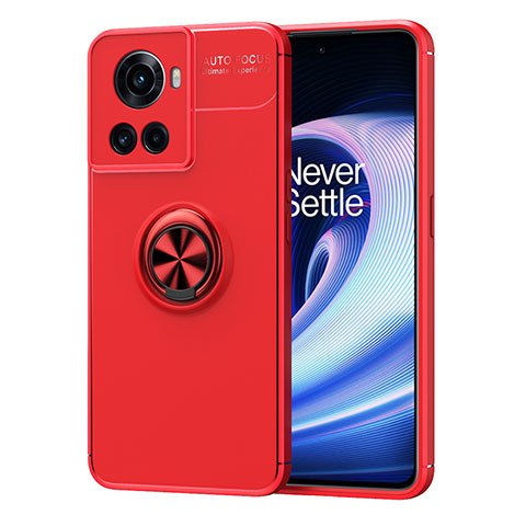 Coque Ultra Fine Silicone Souple Housse Etui avec Support Bague Anneau Aimante Magnetique SD1 pour OnePlus 10R 5G Rouge