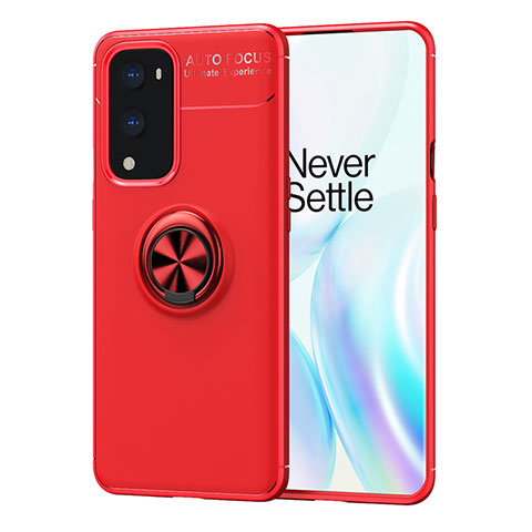 Coque Ultra Fine Silicone Souple Housse Etui avec Support Bague Anneau Aimante Magnetique SD1 pour OnePlus 9 Pro 5G Rouge