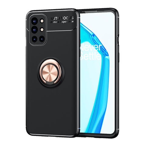 Coque Ultra Fine Silicone Souple Housse Etui avec Support Bague Anneau Aimante Magnetique SD1 pour OnePlus 9R 5G Or et Noir