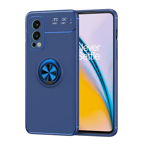 Coque Ultra Fine Silicone Souple Housse Etui avec Support Bague Anneau Aimante Magnetique SD1 pour OnePlus Nord 2 5G Bleu