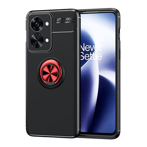 Coque Ultra Fine Silicone Souple Housse Etui avec Support Bague Anneau Aimante Magnetique SD1 pour OnePlus Nord 2T 5G Rouge et Noir