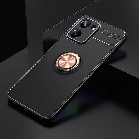 Coque Ultra Fine Silicone Souple Housse Etui avec Support Bague Anneau Aimante Magnetique SD1 pour Realme 10 Pro 5G Or et Noir