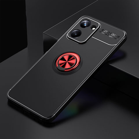 Coque Ultra Fine Silicone Souple Housse Etui avec Support Bague Anneau Aimante Magnetique SD1 pour Realme 10 Pro 5G Rouge et Noir