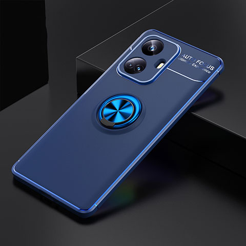 Coque Ultra Fine Silicone Souple Housse Etui avec Support Bague Anneau Aimante Magnetique SD1 pour Realme 10 Pro+ Plus 5G Bleu