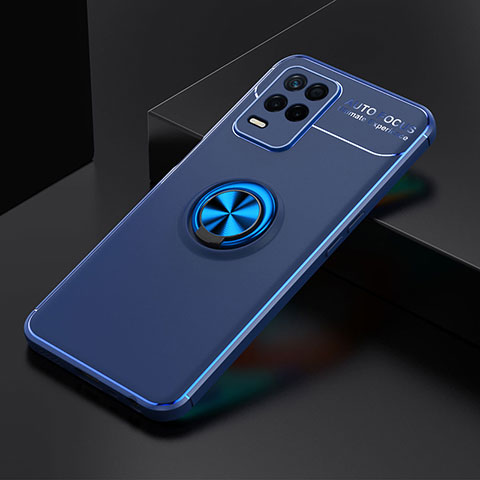 Coque Ultra Fine Silicone Souple Housse Etui avec Support Bague Anneau Aimante Magnetique SD1 pour Realme 8 5G Bleu