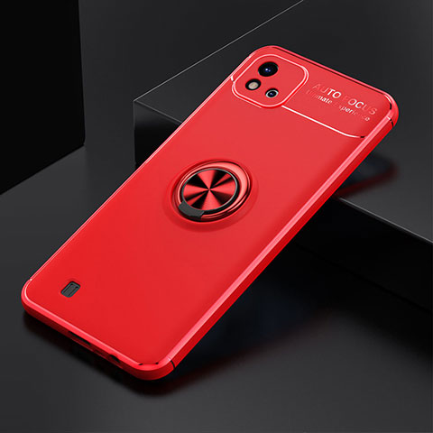 Coque Ultra Fine Silicone Souple Housse Etui avec Support Bague Anneau Aimante Magnetique SD1 pour Realme C11 (2021) Rouge