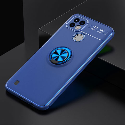 Coque Ultra Fine Silicone Souple Housse Etui avec Support Bague Anneau Aimante Magnetique SD1 pour Realme C21 Bleu