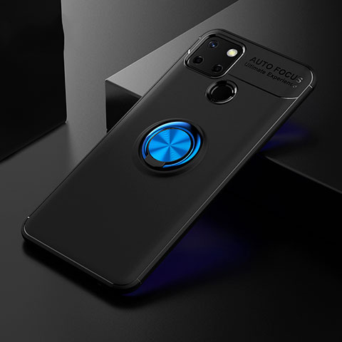 Coque Ultra Fine Silicone Souple Housse Etui avec Support Bague Anneau Aimante Magnetique SD1 pour Realme C25 Bleu et Noir