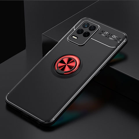 Coque Ultra Fine Silicone Souple Housse Etui avec Support Bague Anneau Aimante Magnetique SD1 pour Realme Q3 5G Rouge et Noir