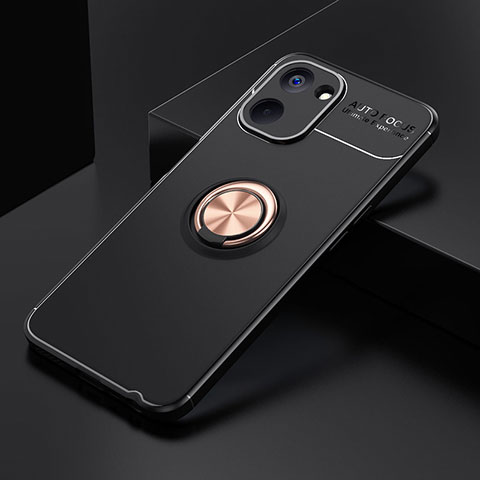 Coque Ultra Fine Silicone Souple Housse Etui avec Support Bague Anneau Aimante Magnetique SD1 pour Realme V30t 5G Or et Noir