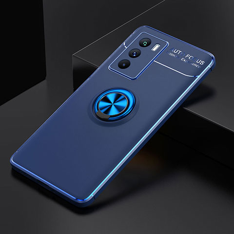 Coque Ultra Fine Silicone Souple Housse Etui avec Support Bague Anneau Aimante Magnetique SD1 pour Vivo iQOO Neo5S 5G Bleu