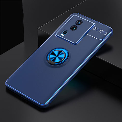 Coque Ultra Fine Silicone Souple Housse Etui avec Support Bague Anneau Aimante Magnetique SD1 pour Vivo iQOO Neo7 SE Bleu