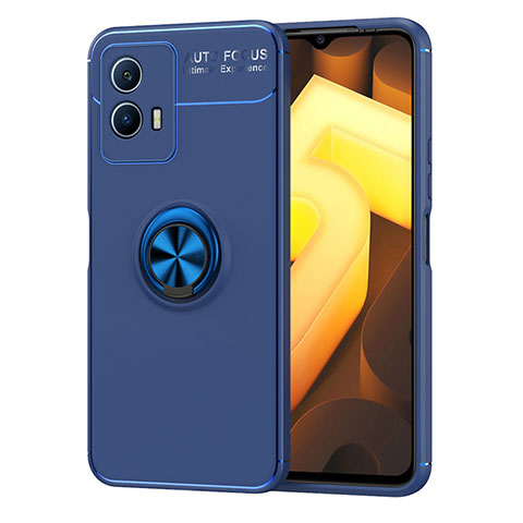 Coque Ultra Fine Silicone Souple Housse Etui avec Support Bague Anneau Aimante Magnetique SD1 pour Vivo iQOO U5 5G Bleu