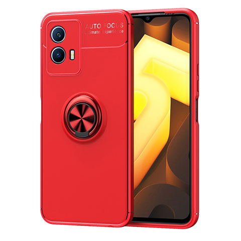 Coque Ultra Fine Silicone Souple Housse Etui avec Support Bague Anneau Aimante Magnetique SD1 pour Vivo iQOO U5 5G Rouge