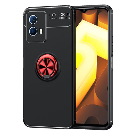 Coque Ultra Fine Silicone Souple Housse Etui avec Support Bague Anneau Aimante Magnetique SD1 pour Vivo iQOO U5 5G Rouge et Noir