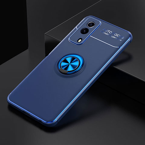 Coque Ultra Fine Silicone Souple Housse Etui avec Support Bague Anneau Aimante Magnetique SD1 pour Vivo iQOO Z5x 5G Bleu