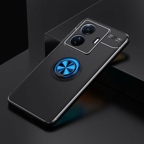 Coque Ultra Fine Silicone Souple Housse Etui avec Support Bague Anneau Aimante Magnetique SD1 pour Vivo iQOO Z6 Pro 5G Bleu et Noir