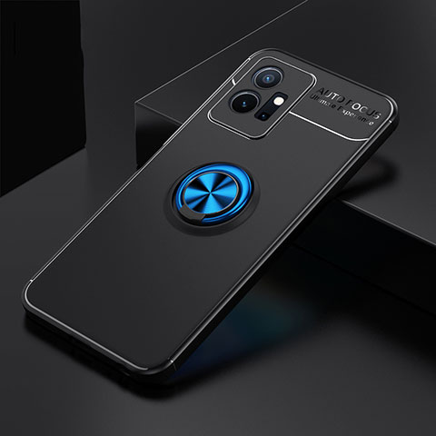 Coque Ultra Fine Silicone Souple Housse Etui avec Support Bague Anneau Aimante Magnetique SD1 pour Vivo T1 5G India Bleu et Noir