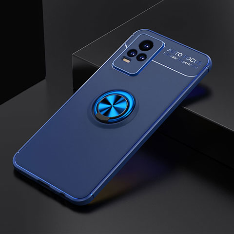 Coque Ultra Fine Silicone Souple Housse Etui avec Support Bague Anneau Aimante Magnetique SD1 pour Vivo V21e 4G Bleu