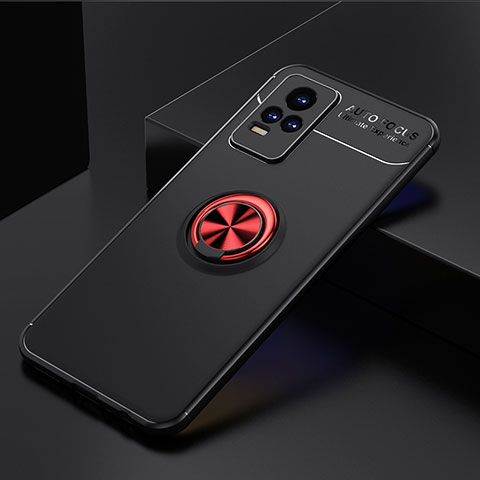 Coque Ultra Fine Silicone Souple Housse Etui avec Support Bague Anneau Aimante Magnetique SD1 pour Vivo V21e 4G Rouge et Noir