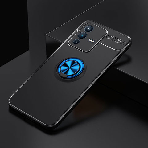 Coque Ultra Fine Silicone Souple Housse Etui avec Support Bague Anneau Aimante Magnetique SD1 pour Vivo V23 Pro 5G Bleu et Noir