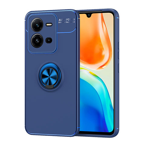 Coque Ultra Fine Silicone Souple Housse Etui avec Support Bague Anneau Aimante Magnetique SD1 pour Vivo V25 5G Bleu