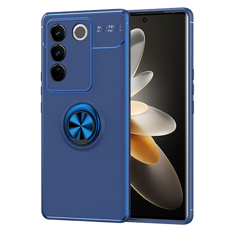 Coque Ultra Fine Silicone Souple Housse Etui avec Support Bague Anneau Aimante Magnetique SD1 pour Vivo V27 5G Bleu