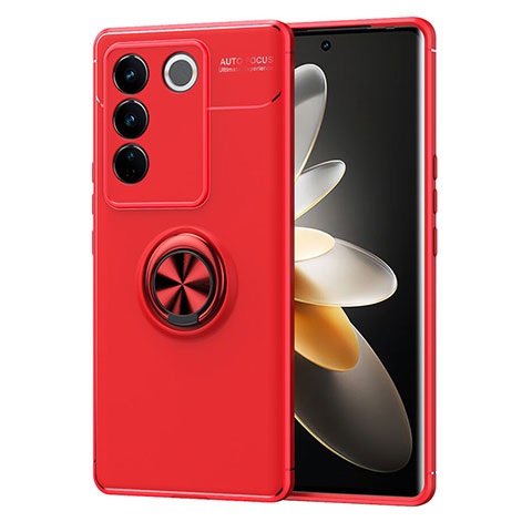 Coque Ultra Fine Silicone Souple Housse Etui avec Support Bague Anneau Aimante Magnetique SD1 pour Vivo V27 5G Rouge