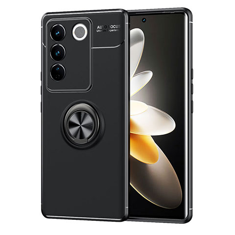 Coque Ultra Fine Silicone Souple Housse Etui avec Support Bague Anneau Aimante Magnetique SD1 pour Vivo V27 Pro 5G Noir