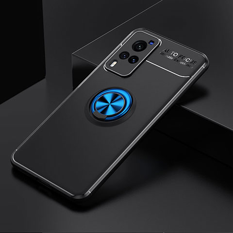 Coque Ultra Fine Silicone Souple Housse Etui avec Support Bague Anneau Aimante Magnetique SD1 pour Vivo X60 Pro 5G Bleu et Noir