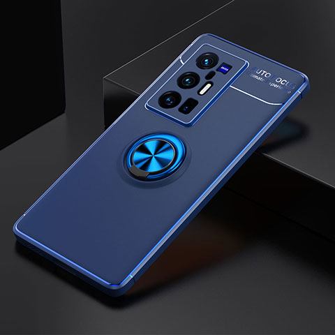 Coque Ultra Fine Silicone Souple Housse Etui avec Support Bague Anneau Aimante Magnetique SD1 pour Vivo X70 Pro+ Plus 5G Bleu
