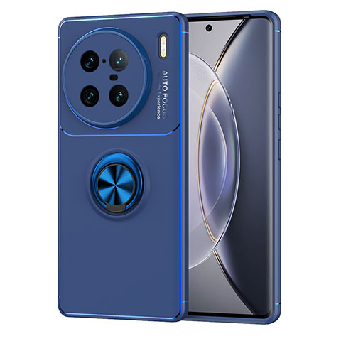 Coque Ultra Fine Silicone Souple Housse Etui avec Support Bague Anneau Aimante Magnetique SD1 pour Vivo X90 Pro+ Plus 5G Bleu