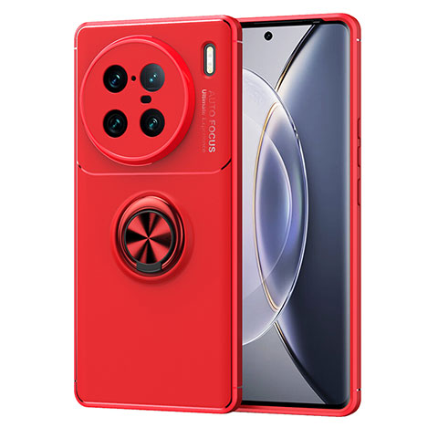 Coque Ultra Fine Silicone Souple Housse Etui avec Support Bague Anneau Aimante Magnetique SD1 pour Vivo X90 Pro+ Plus 5G Rouge