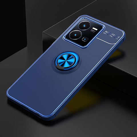 Coque Ultra Fine Silicone Souple Housse Etui avec Support Bague Anneau Aimante Magnetique SD1 pour Vivo Y35 4G Bleu