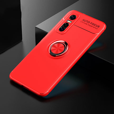 Coque Ultra Fine Silicone Souple Housse Etui avec Support Bague Anneau Aimante Magnetique SD1 pour Vivo Y73s 5G Rouge