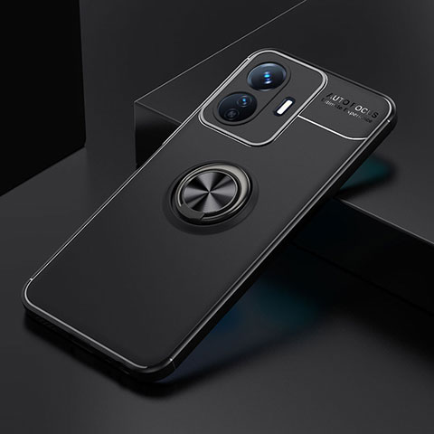 Coque Ultra Fine Silicone Souple Housse Etui avec Support Bague Anneau Aimante Magnetique SD1 pour Vivo Y77e 5G Noir