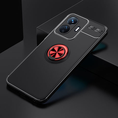 Coque Ultra Fine Silicone Souple Housse Etui avec Support Bague Anneau Aimante Magnetique SD1 pour Vivo Y77e 5G Rouge et Noir