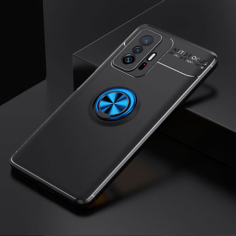 Coque Ultra Fine Silicone Souple Housse Etui avec Support Bague Anneau Aimante Magnetique SD1 pour Xiaomi Mi 11T Pro 5G Bleu et Noir