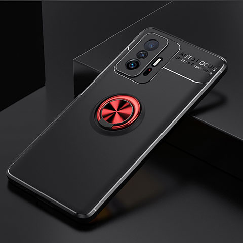 Coque Ultra Fine Silicone Souple Housse Etui avec Support Bague Anneau Aimante Magnetique SD1 pour Xiaomi Mi 11T Pro 5G Rouge et Noir