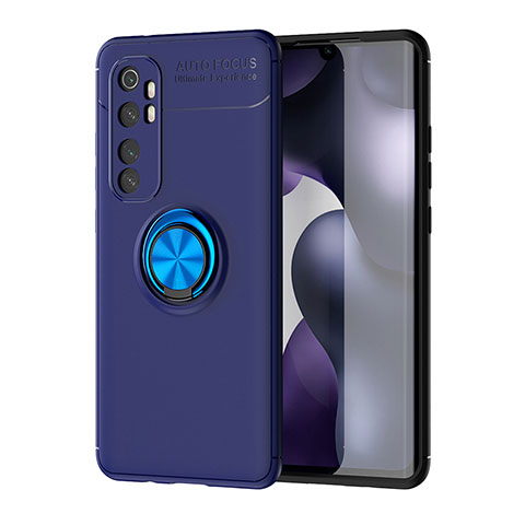 Coque Ultra Fine Silicone Souple Housse Etui avec Support Bague Anneau Aimante Magnetique SD1 pour Xiaomi Mi Note 10 Lite Bleu