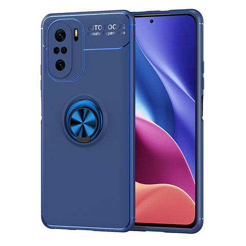 Coque Ultra Fine Silicone Souple Housse Etui avec Support Bague Anneau Aimante Magnetique SD1 pour Xiaomi Poco F3 5G Bleu