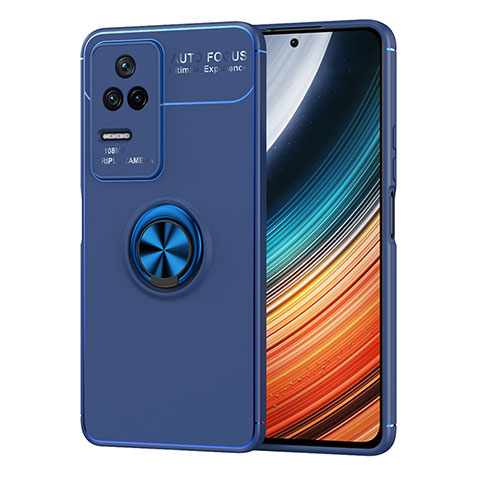 Coque Ultra Fine Silicone Souple Housse Etui avec Support Bague Anneau Aimante Magnetique SD1 pour Xiaomi Poco F4 5G Bleu