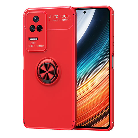 Coque Ultra Fine Silicone Souple Housse Etui avec Support Bague Anneau Aimante Magnetique SD1 pour Xiaomi Poco F4 5G Rouge