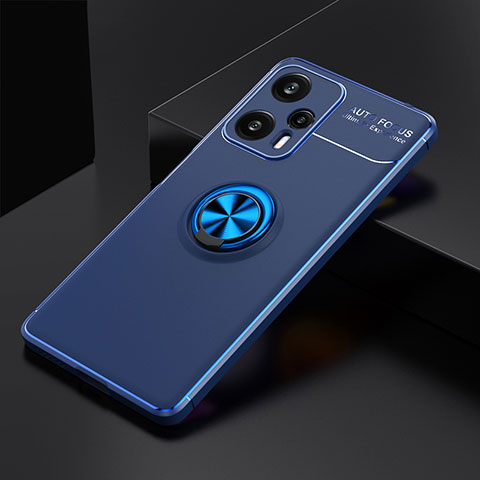 Coque Ultra Fine Silicone Souple Housse Etui avec Support Bague Anneau Aimante Magnetique SD1 pour Xiaomi Poco F5 5G Bleu