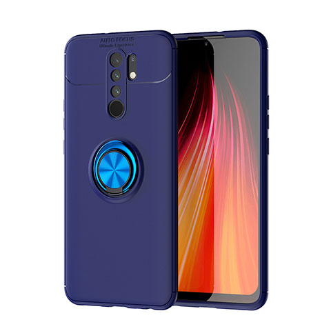 Coque Ultra Fine Silicone Souple Housse Etui avec Support Bague Anneau Aimante Magnetique SD1 pour Xiaomi Poco M2 Bleu