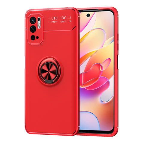 Coque Ultra Fine Silicone Souple Housse Etui avec Support Bague Anneau Aimante Magnetique SD1 pour Xiaomi POCO M3 Pro 5G Rouge