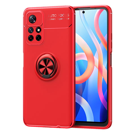 Coque Ultra Fine Silicone Souple Housse Etui avec Support Bague Anneau Aimante Magnetique SD1 pour Xiaomi Poco M4 Pro 5G Rouge