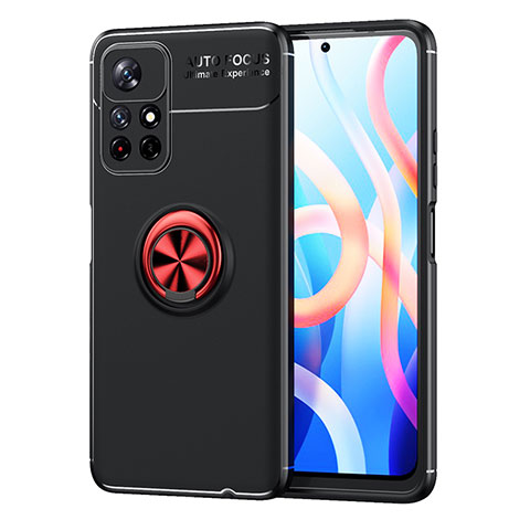 Coque Ultra Fine Silicone Souple Housse Etui avec Support Bague Anneau Aimante Magnetique SD1 pour Xiaomi Poco M4 Pro 5G Rouge et Noir