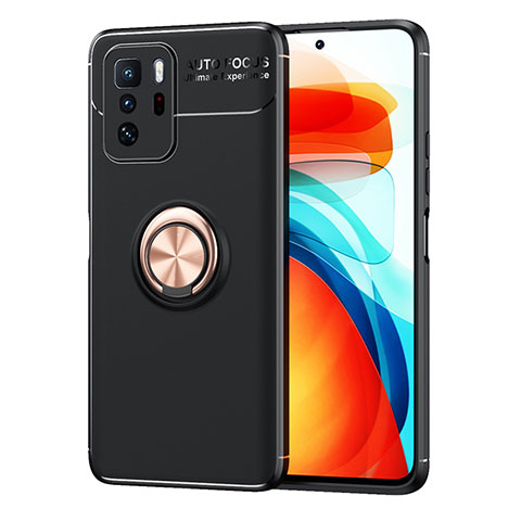 Coque Ultra Fine Silicone Souple Housse Etui avec Support Bague Anneau Aimante Magnetique SD1 pour Xiaomi Poco X3 GT 5G Or et Noir