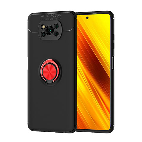 Coque Ultra Fine Silicone Souple Housse Etui avec Support Bague Anneau Aimante Magnetique SD1 pour Xiaomi Poco X3 Rouge et Noir